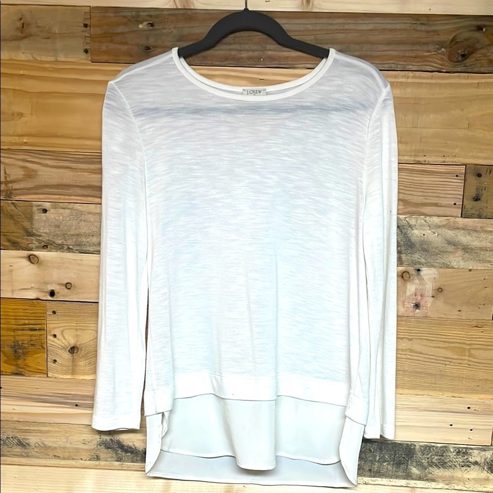 J. Crew size Small White Relaxed High Low Long Sleeve Blouse with Silk Bottom